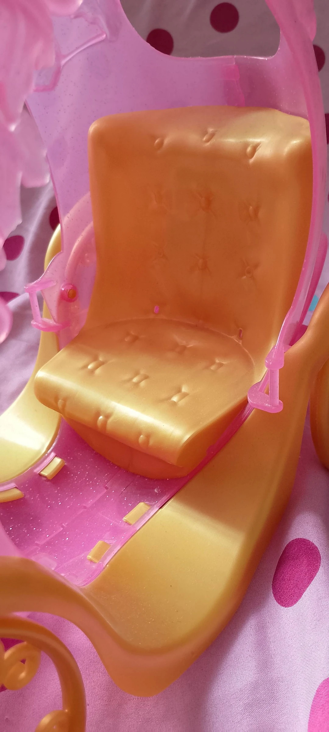 Roze glitter en gouden plastic poppenwagen, prinsesstijl – photo 3
